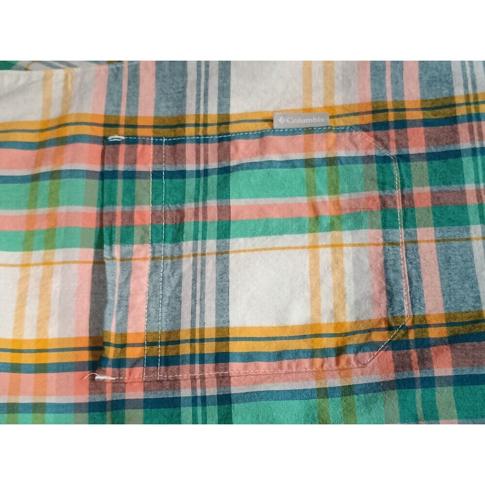 Columbia Mens Large Short Sleeve Plaid Button Down Shirt Teal Blue 100% Cotton - Picture 10 of 16